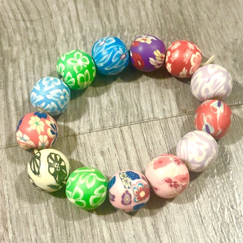 Vintage colorful Beaded Large Floral Bracelet